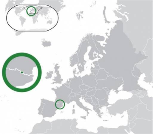 Расположение Андорры в Европе (обведена зелёным кружком).