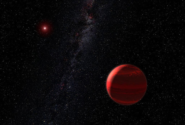 Рисунок планеты, вращающейся вокруг красного карлика
