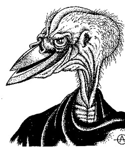 Рисунок птицеподобного инопланетянина из книги Ю. Петухова