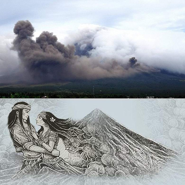 вулкан, девушка, иллюзия
