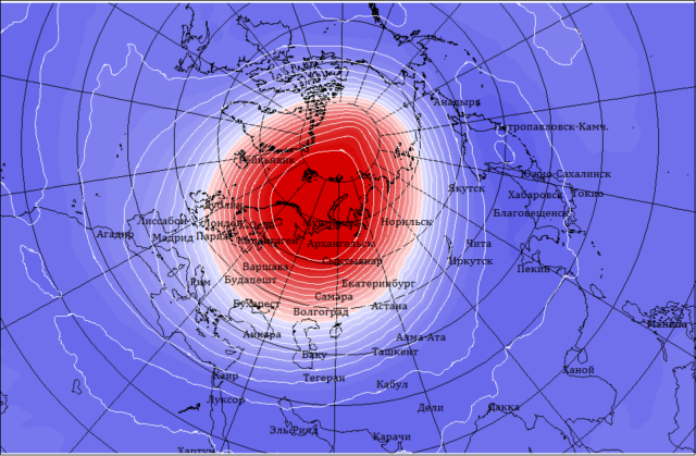 Местоположение полярного вихря 28 января 2020 г.