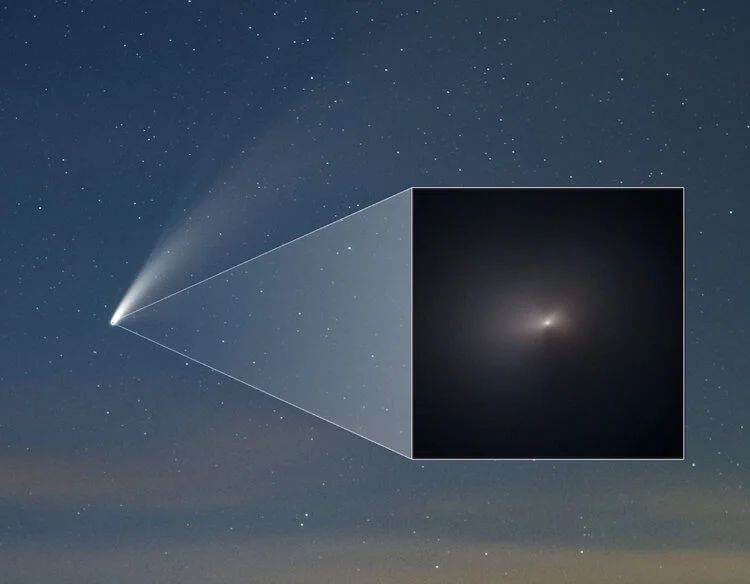 Пылевые и ионные хвосты кометы NEOWISE были легко видны с Земли