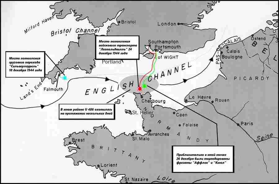 Карта событий в Ла-Манше на рождество 1944 года.