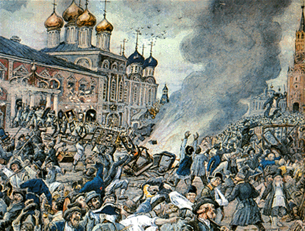 Акварель Эрнеста Лисснера «Чумной бунт в Москве в 1771 году»
