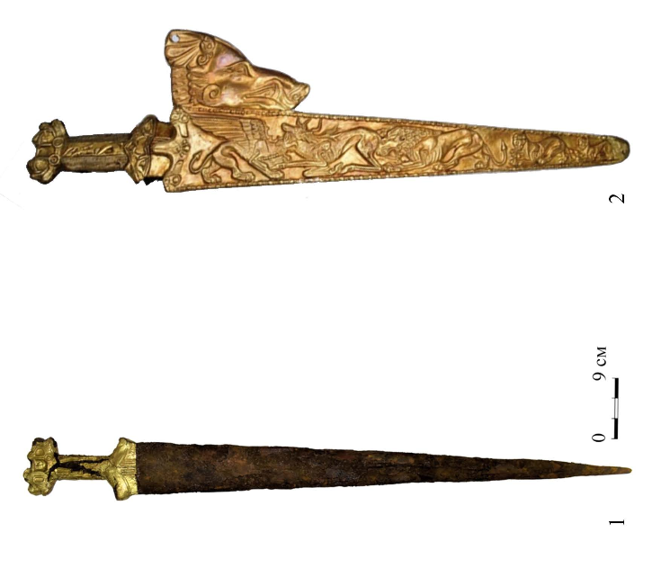 1– меч из первого кургана группы Высочино-IX, 2 – меч из кургана Велик