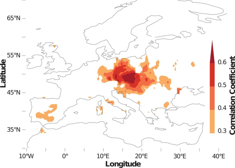 На карте Европы обозначены области, наиболее страдавшие от засух в 420