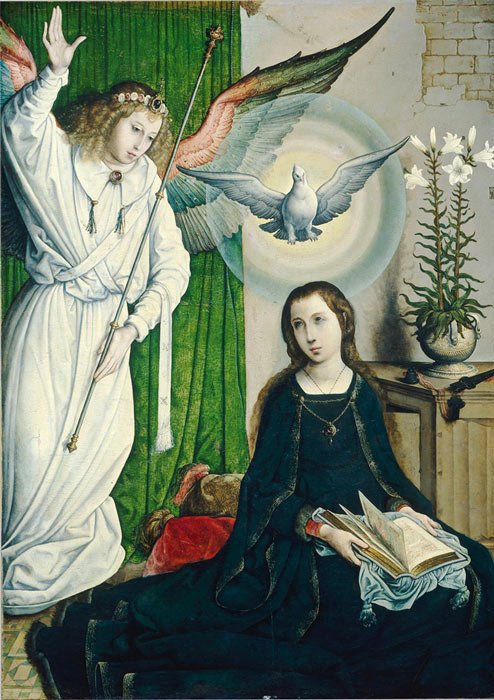 На картине изображено "Благовещение" работы Хуана де Фландеса.