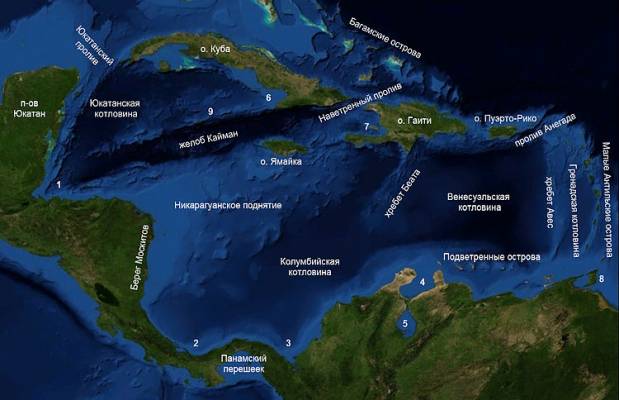 Карта Карибского моря.