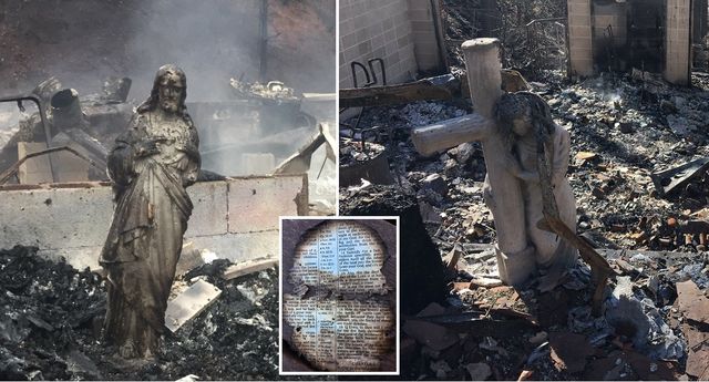 Религиозные статуи выжили в бушующем огне